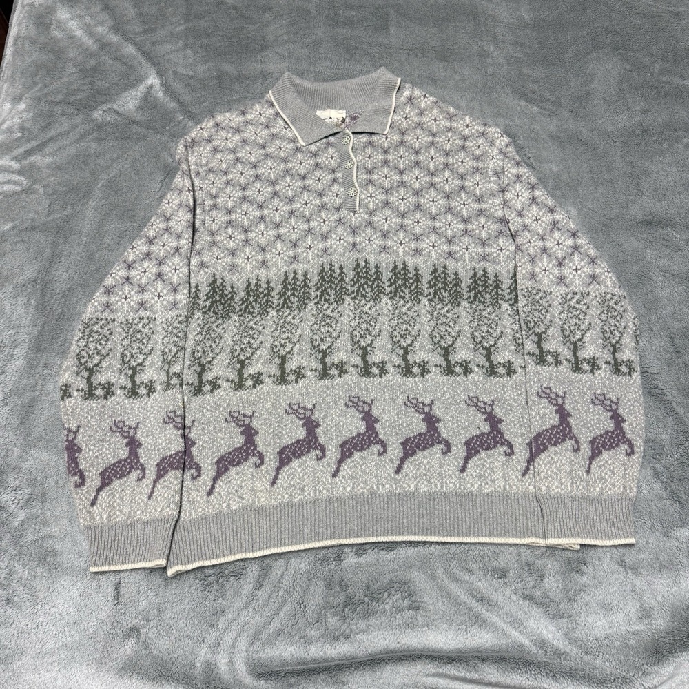 Vintage 90s Northern Reflections Winter Reindeer Knit Sweater Grandma Cottage